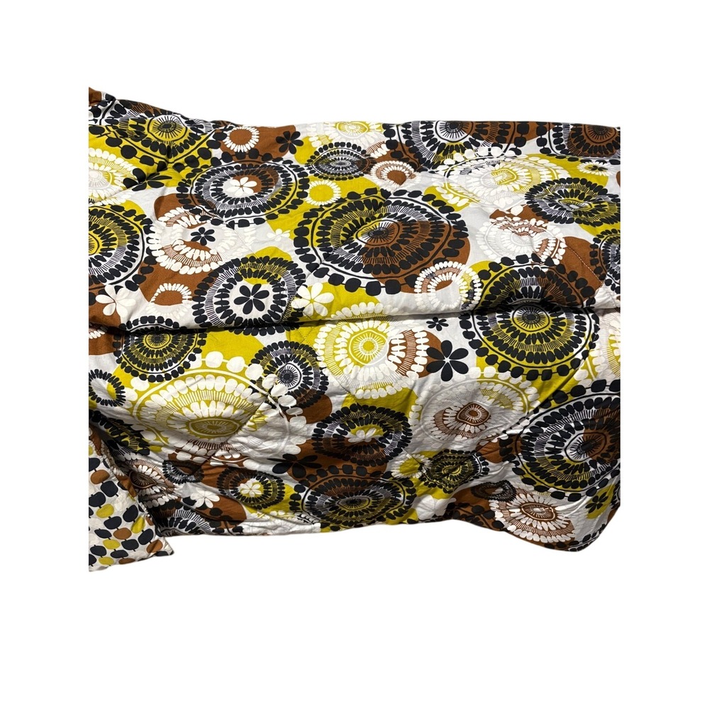 Vera Bradley Reversible Quilt Floral Mandala Dot Brown Yellow Full Queen 88x96